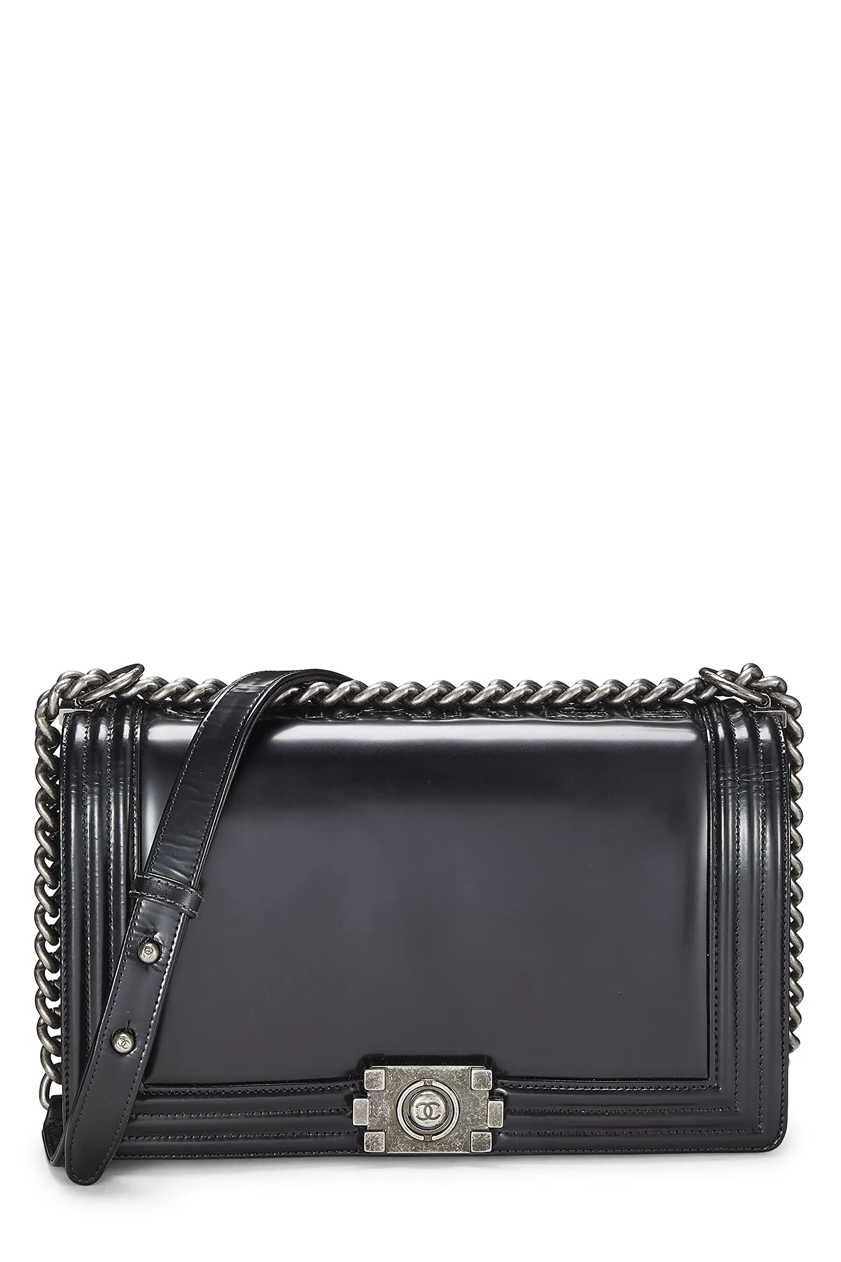 Chanel,  Black Calfskin Reverso Boy Bag Large, Black