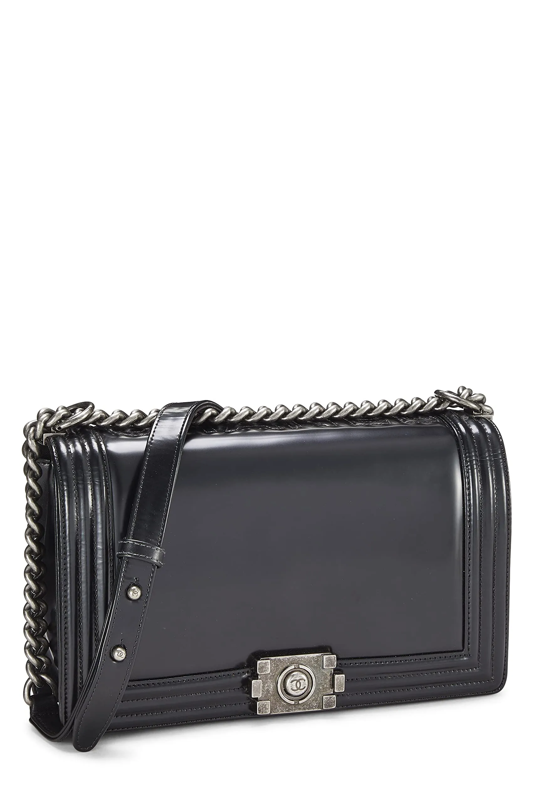 Chanel,  Black Calfskin Reverso Boy Bag Large, Black