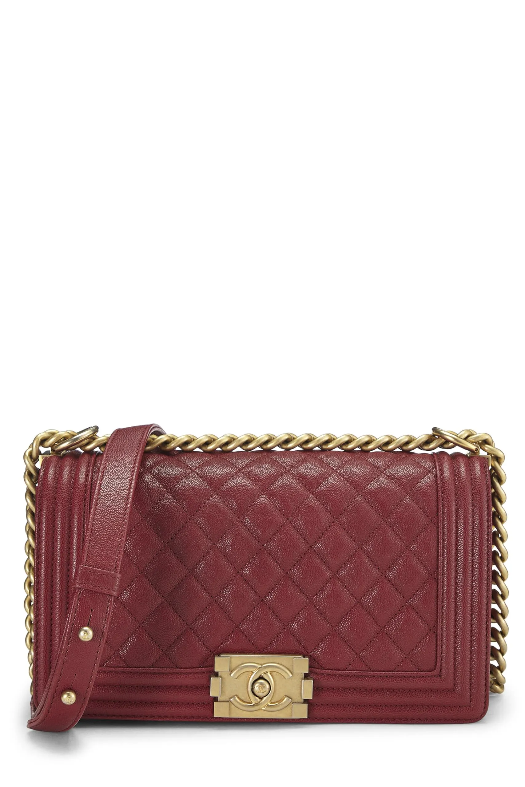 Chanel,  Black Quilted Caviar Boy Bag Medium, Red