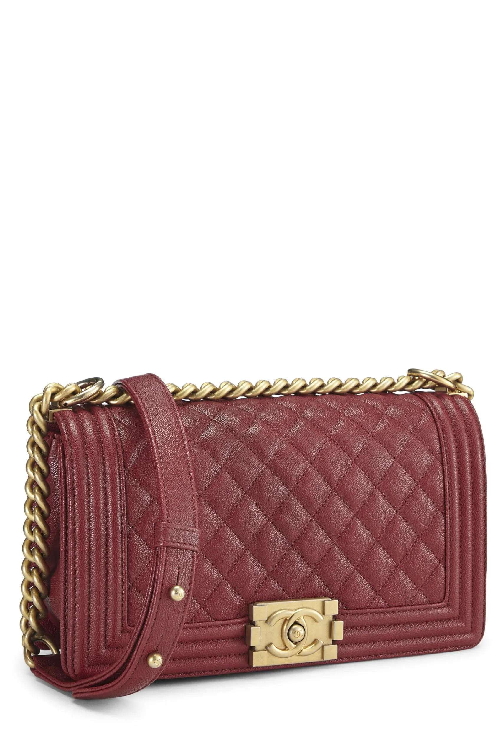 Chanel,  Black Quilted Caviar Boy Bag Medium, Red