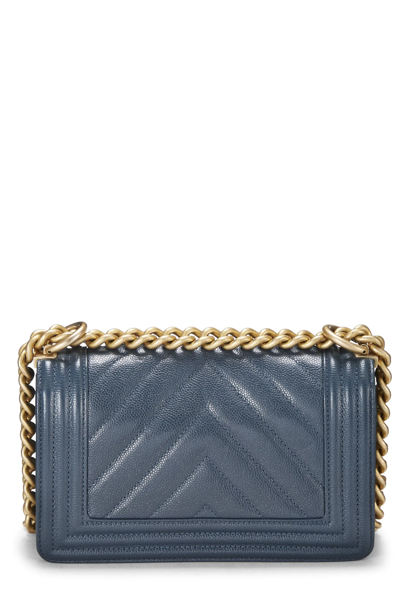 Chanel,  Blue Chevron Caviar Boy Bag Small, Blue