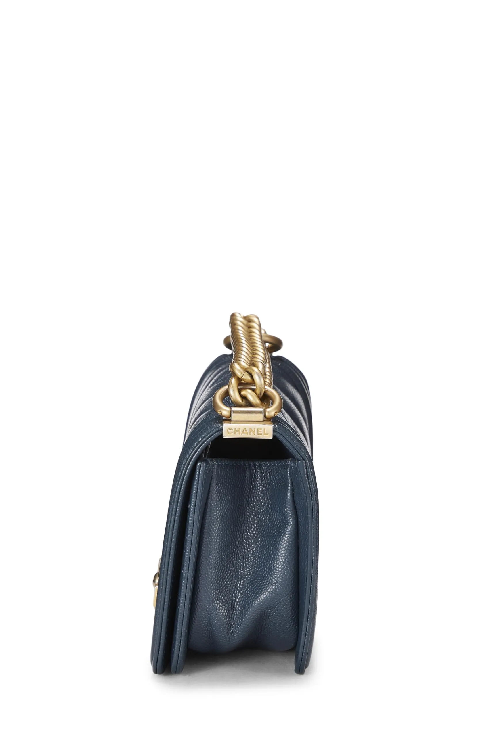 Chanel,  Blue Chevron Caviar Boy Bag Small, Blue