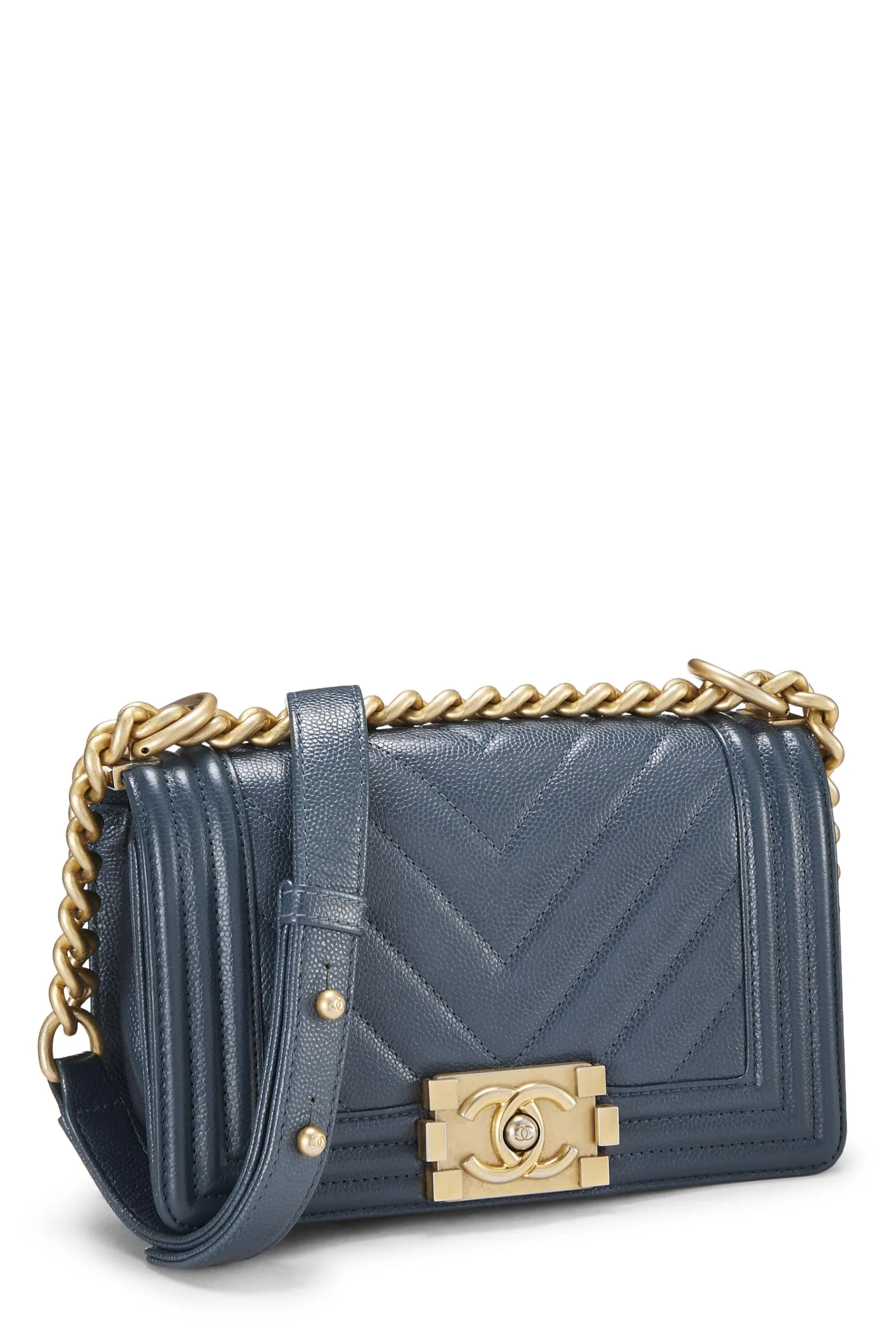 Chanel,  Blue Chevron Caviar Boy Bag Small, Blue