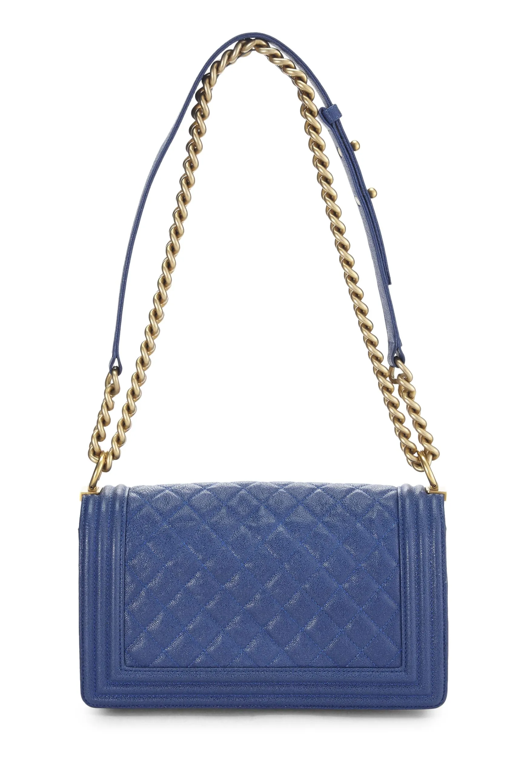 Chanel,  Blue Quilted Caviar Boy Bag Medium, Blue