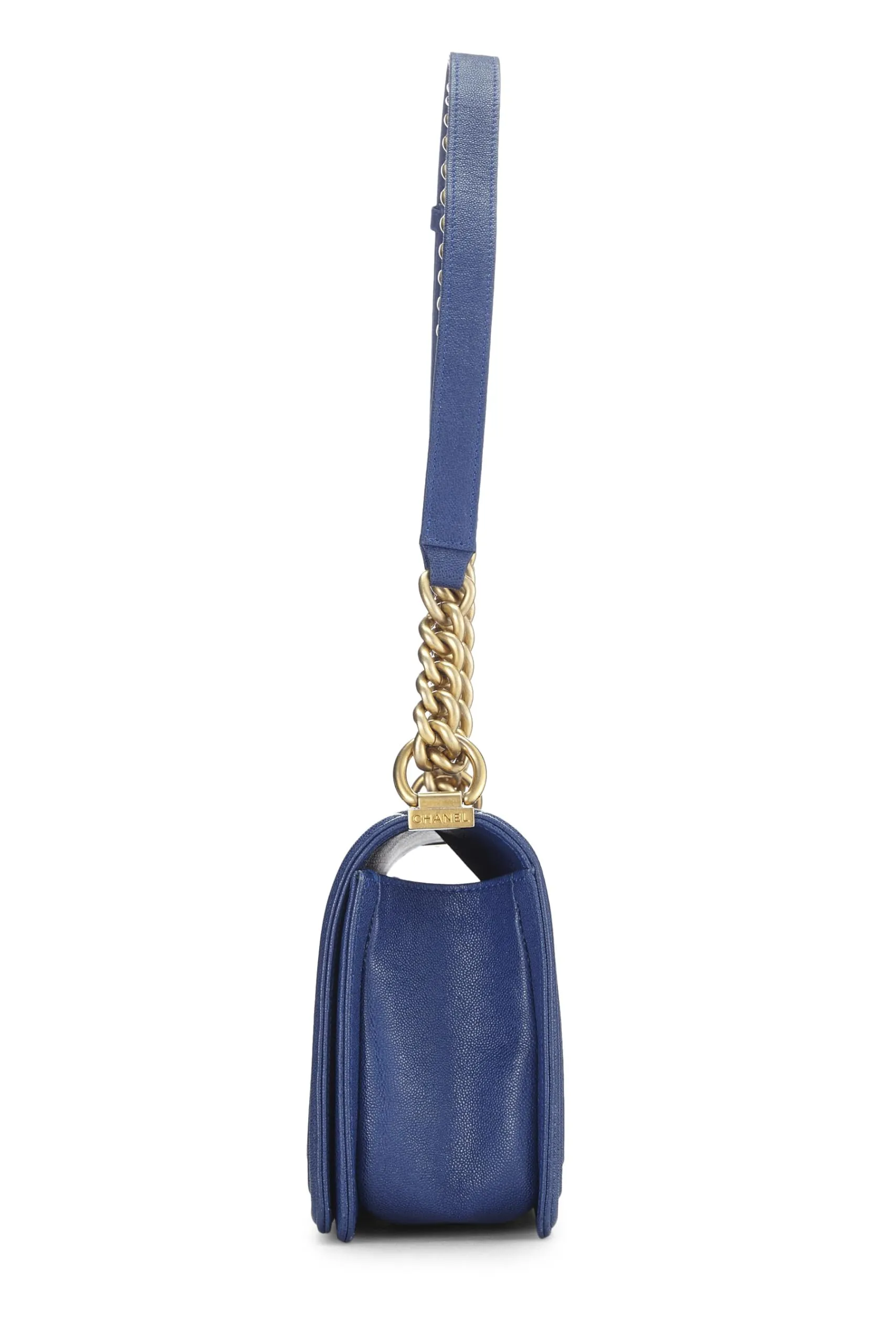 Chanel,  Blue Quilted Caviar Boy Bag Medium, Blue
