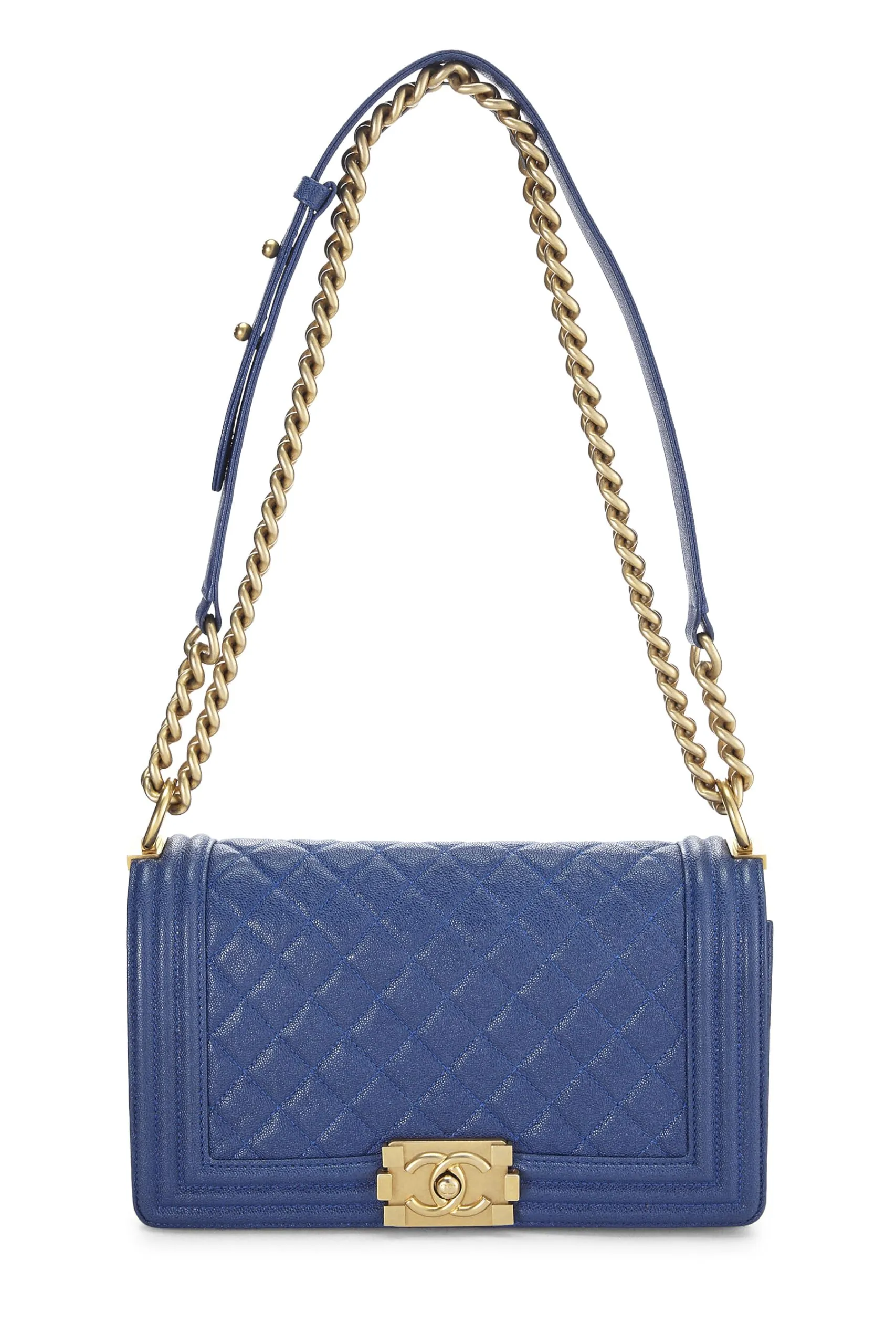 Chanel,  Blue Quilted Caviar Boy Bag Medium, Blue