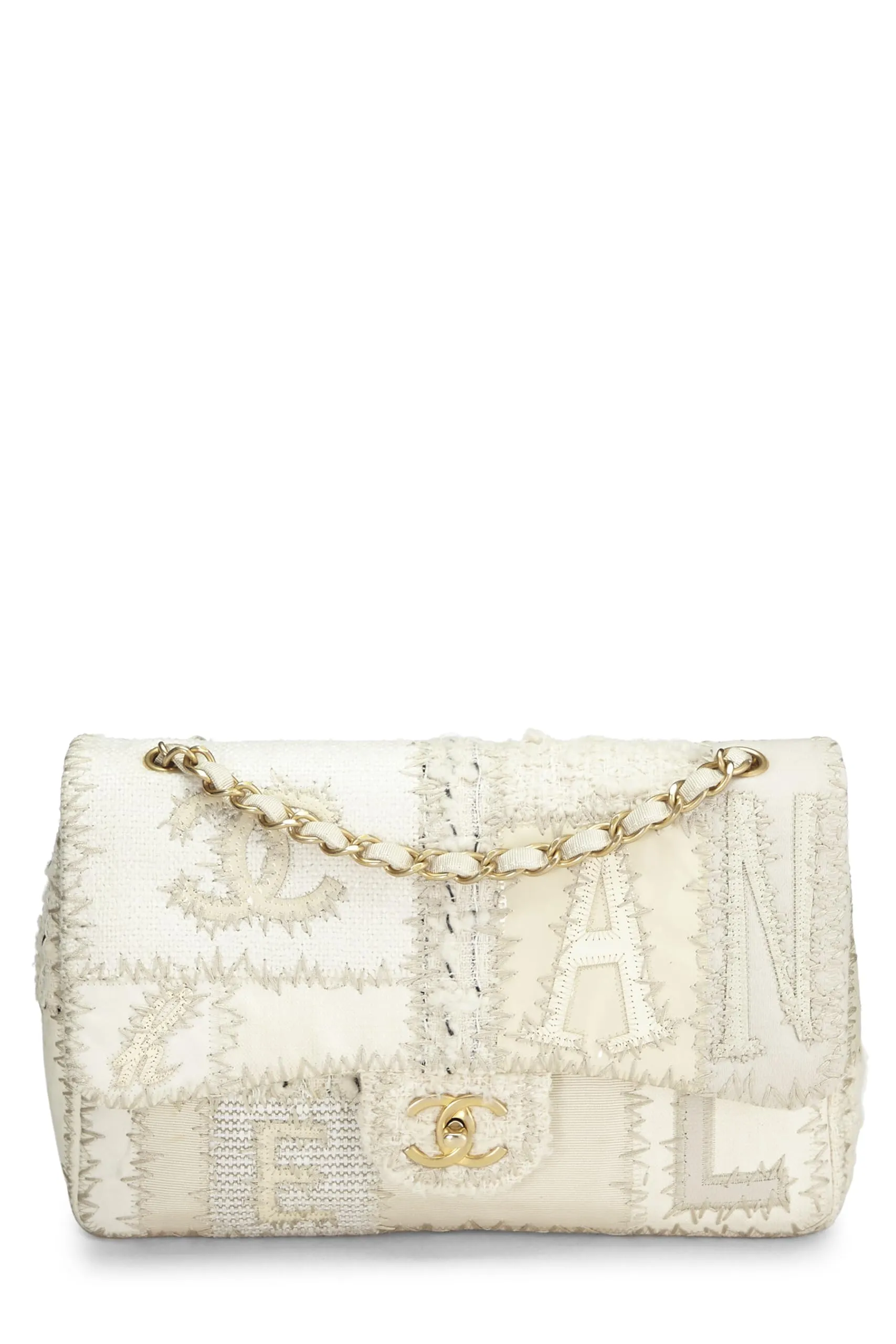 Chanel,  Cream Patchwork Half Flap Jumbo, White