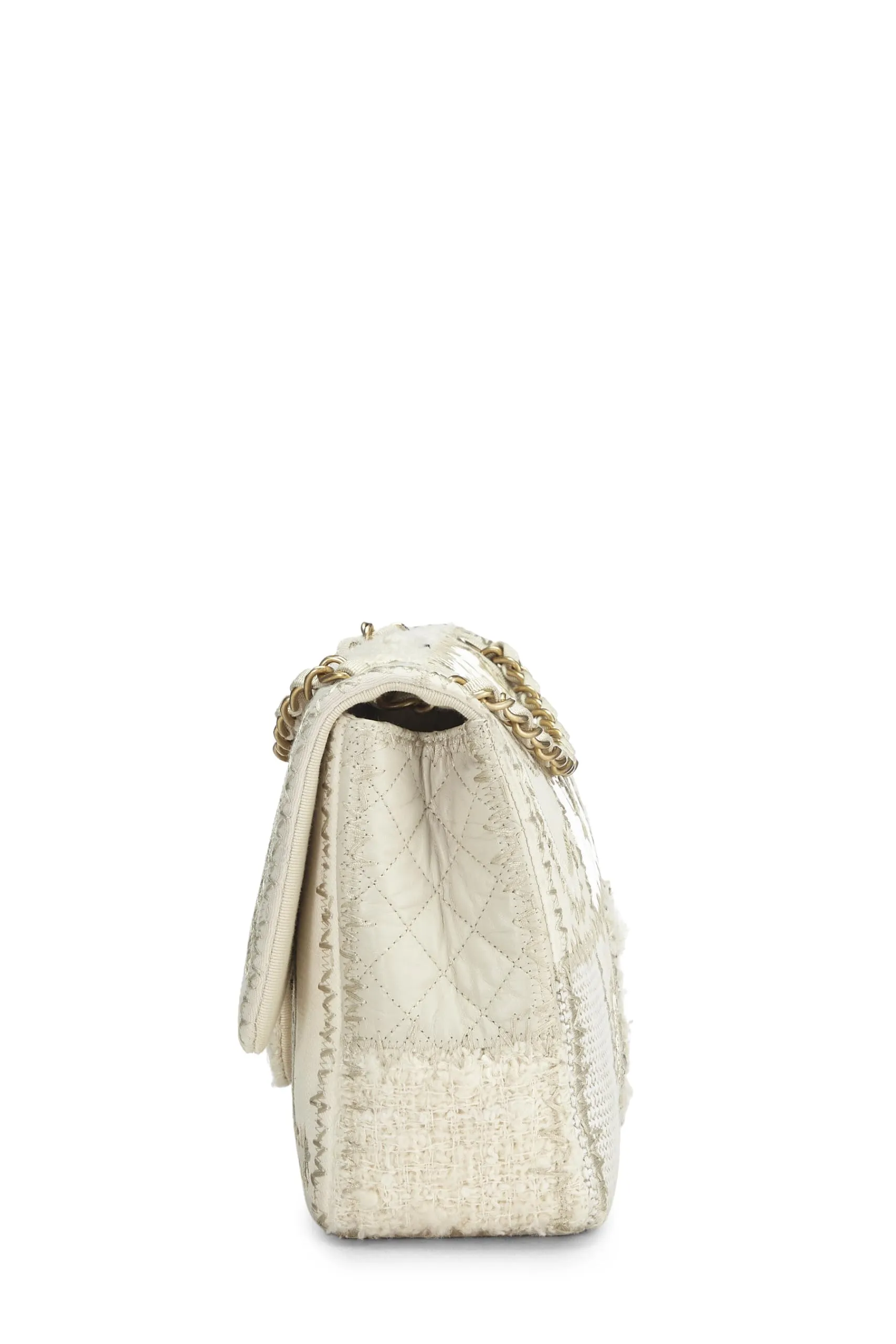 Chanel,  Cream Patchwork Half Flap Jumbo, White