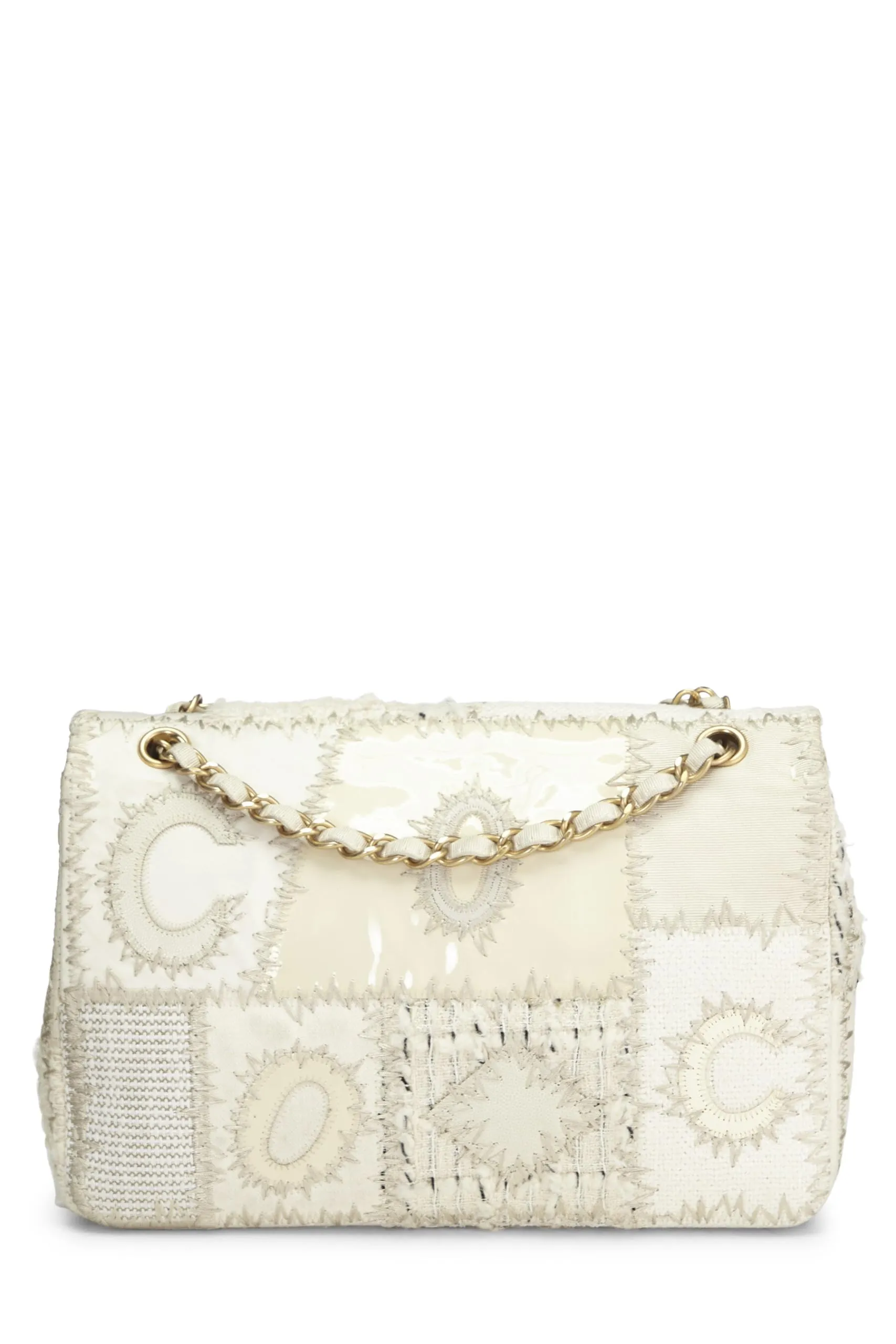Chanel,  Cream Patchwork Half Flap Jumbo, White