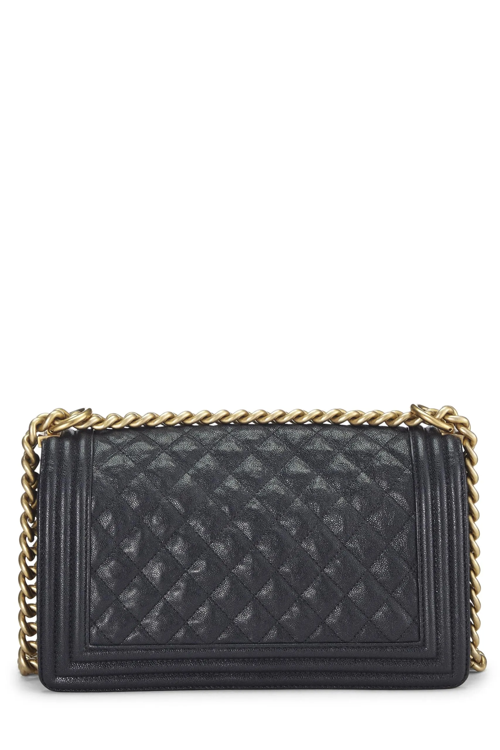 Chanel,  Navy Quilted Caviar Boy Bag Medium, Blue