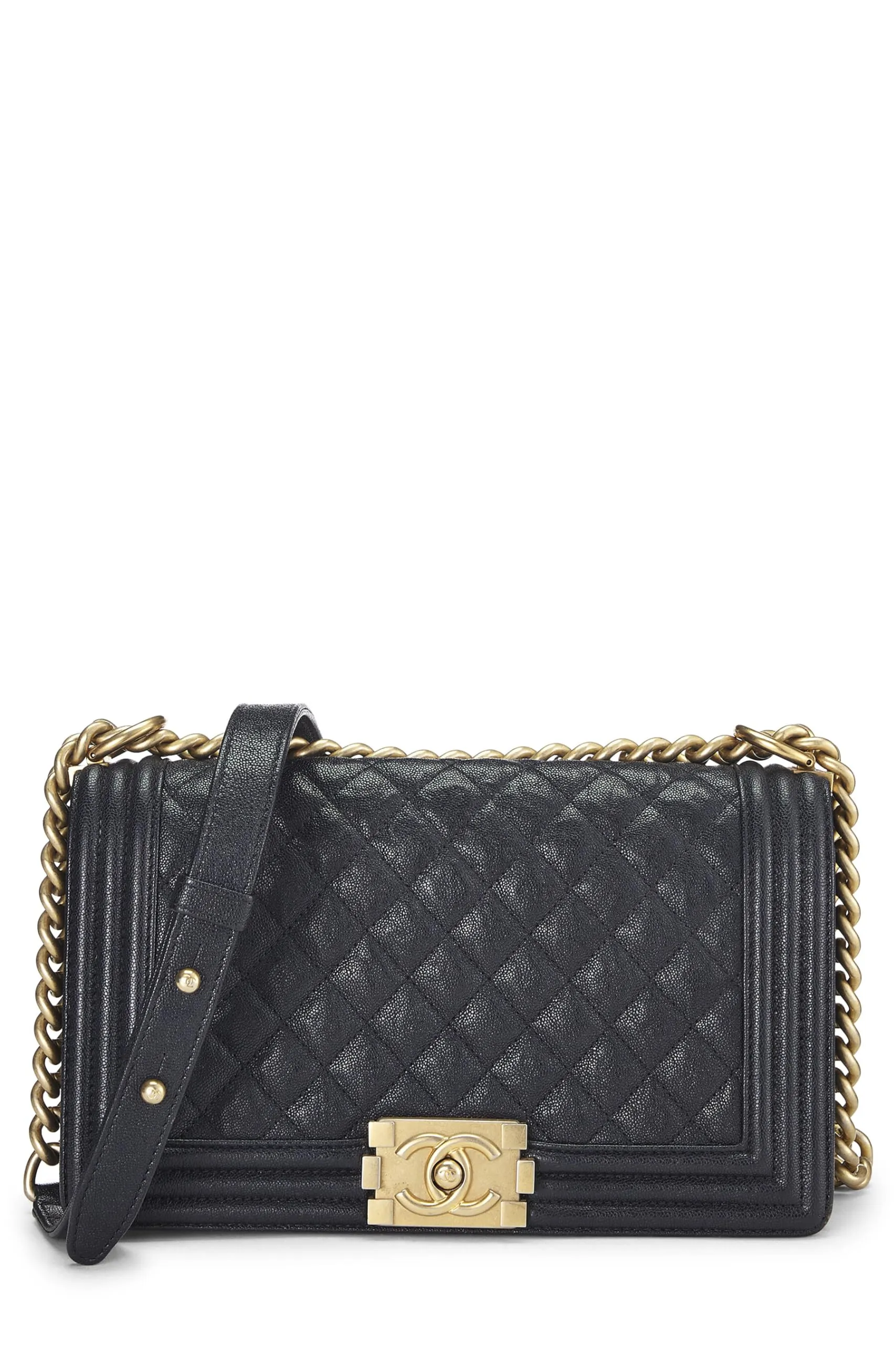 Chanel,  Navy Quilted Caviar Boy Bag Medium, Blue