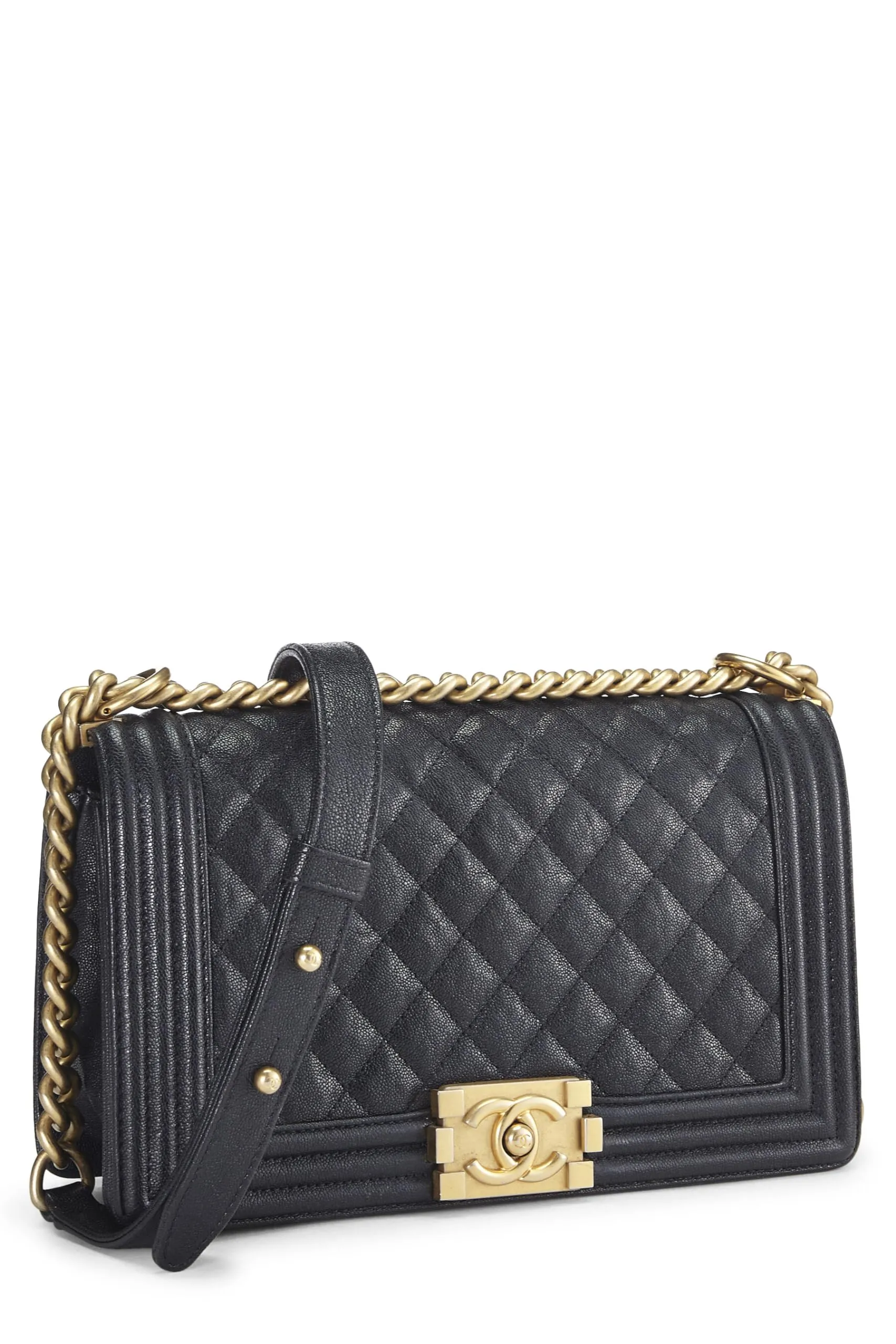 Chanel,  Navy Quilted Caviar Boy Bag Medium, Blue