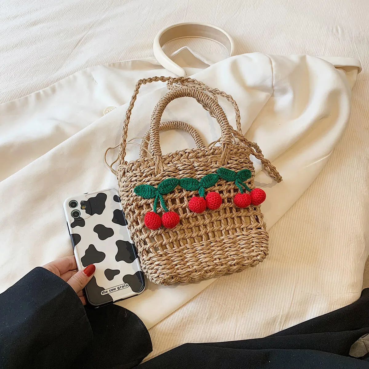 Cherry Decor 2023 Designer Sling Straw Beach Bag-Showtown