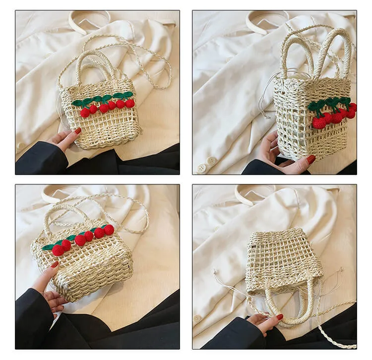 Cherry Decor 2023 Designer Sling Straw Beach Bag-Showtown