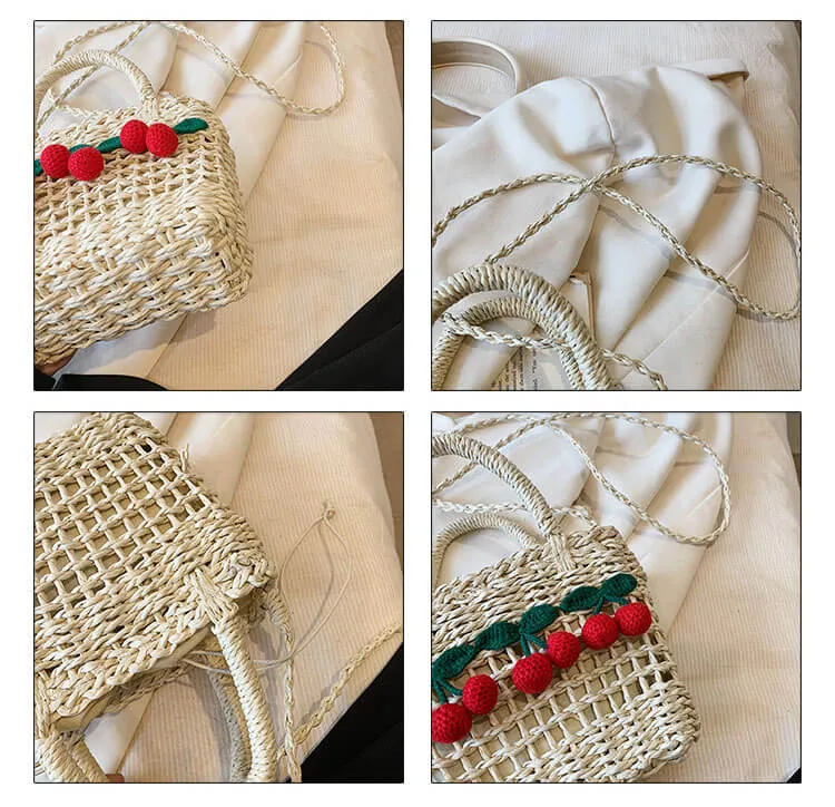 Cherry Decor 2023 Designer Sling Straw Beach Bag-Showtown