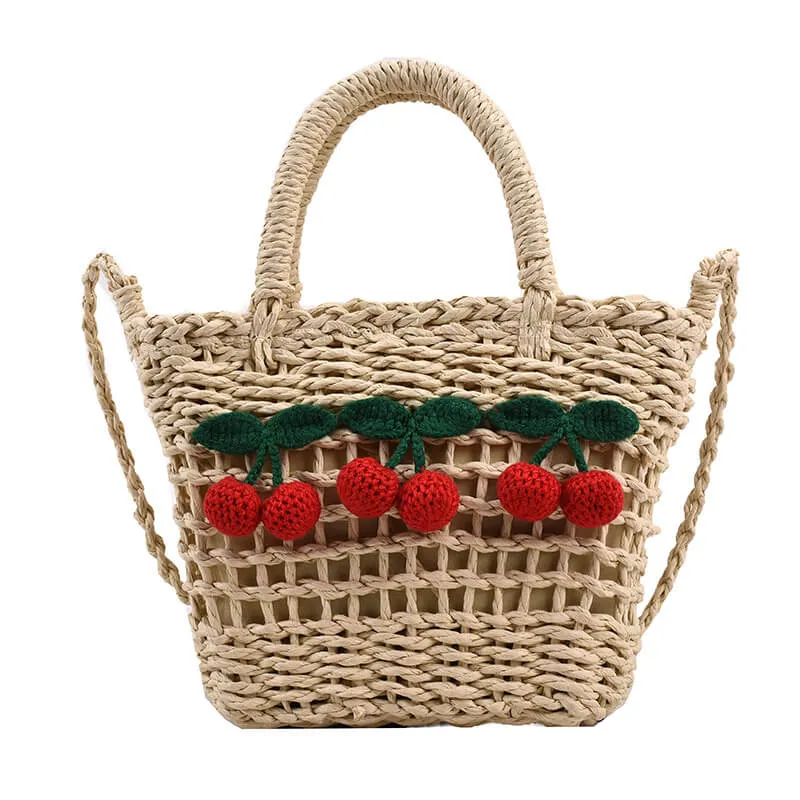 Cherry Decor 2023 Designer Sling Straw Beach Bag-Showtown