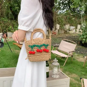 Cherry Decor 2023 Designer Sling Straw Beach Bag-Showtown