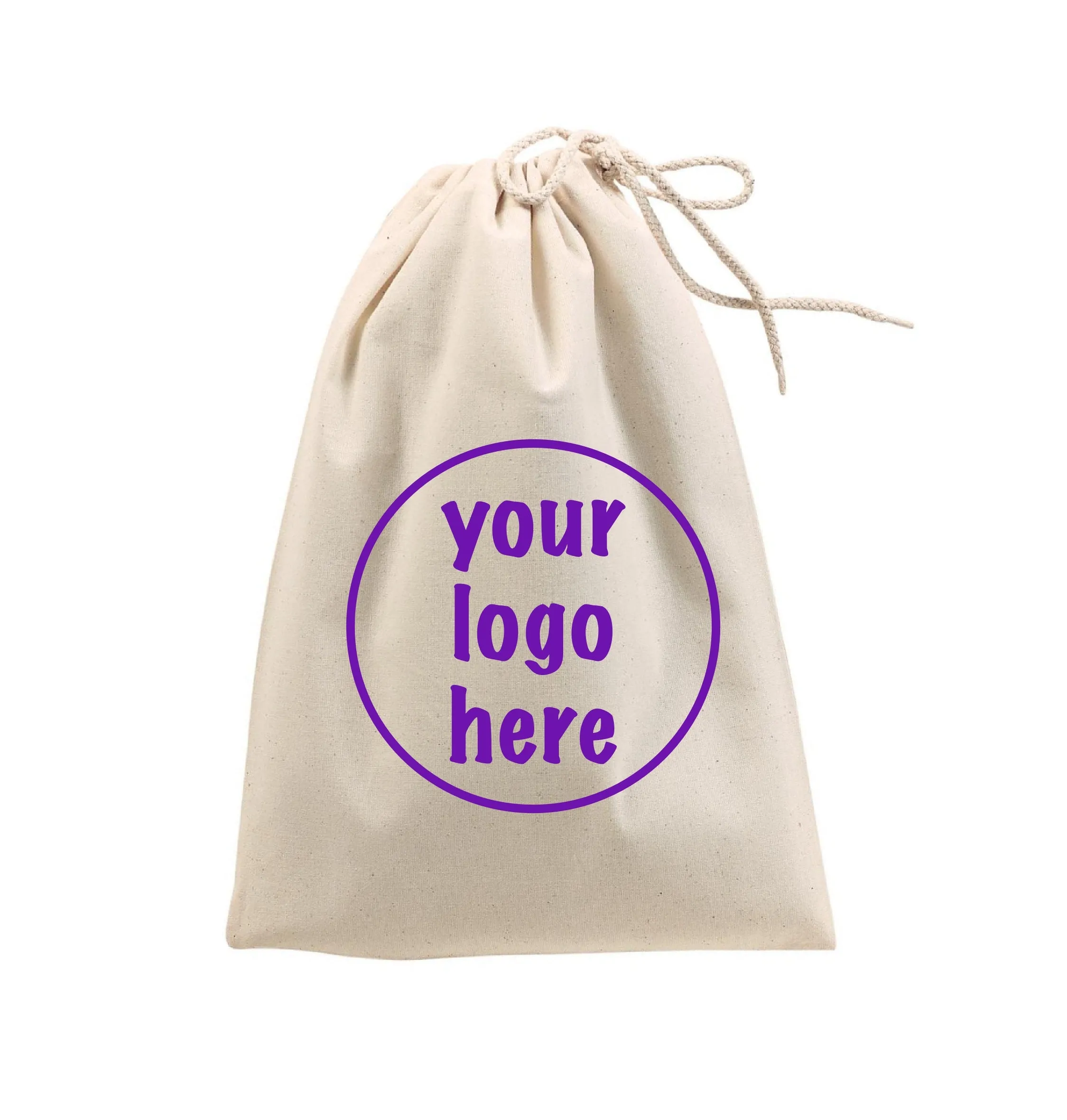 Custom Printed Cotton Drawstring Bags with Logo