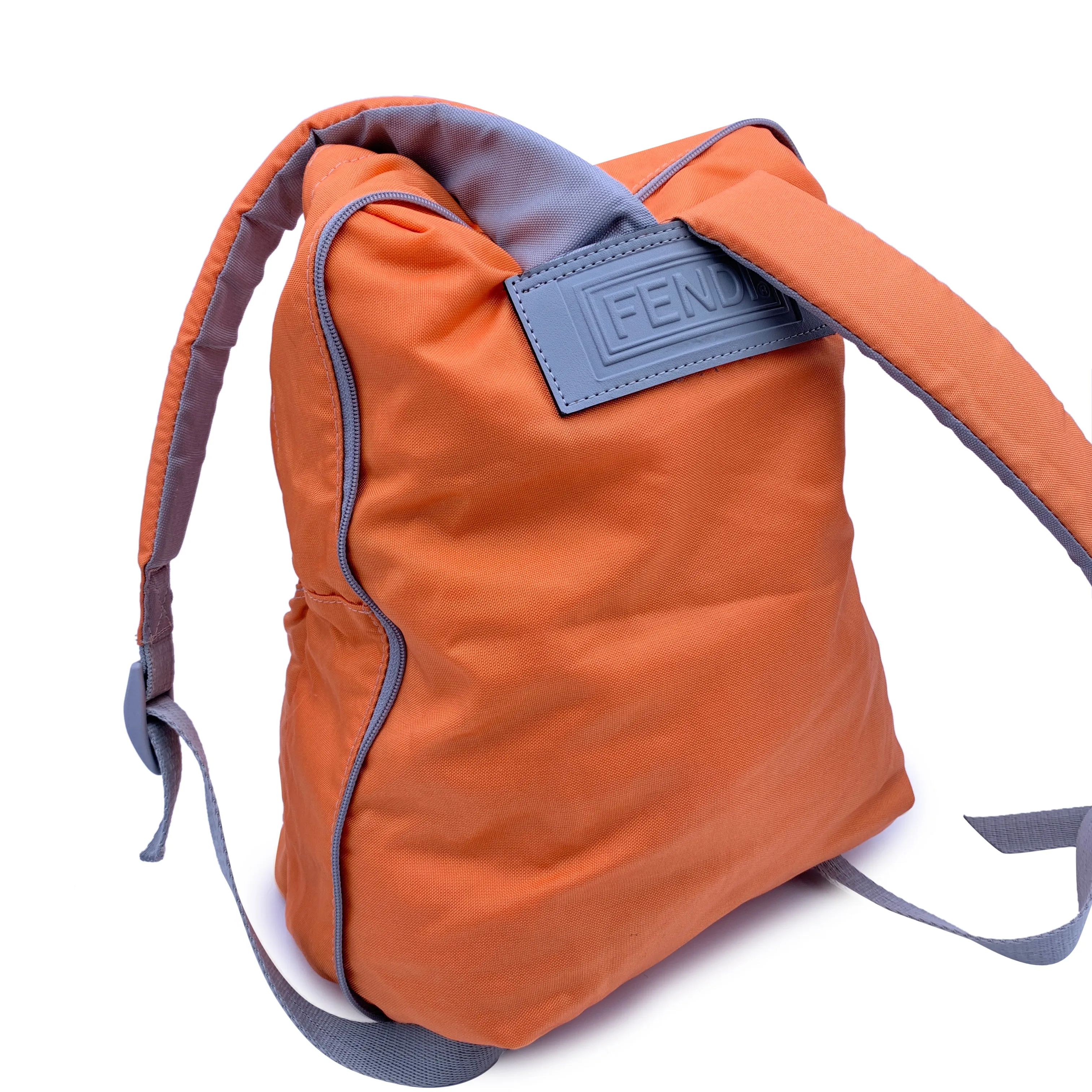 Fendi Cartoleria Vintage Orange Canvas Embroidered Backpack Bag