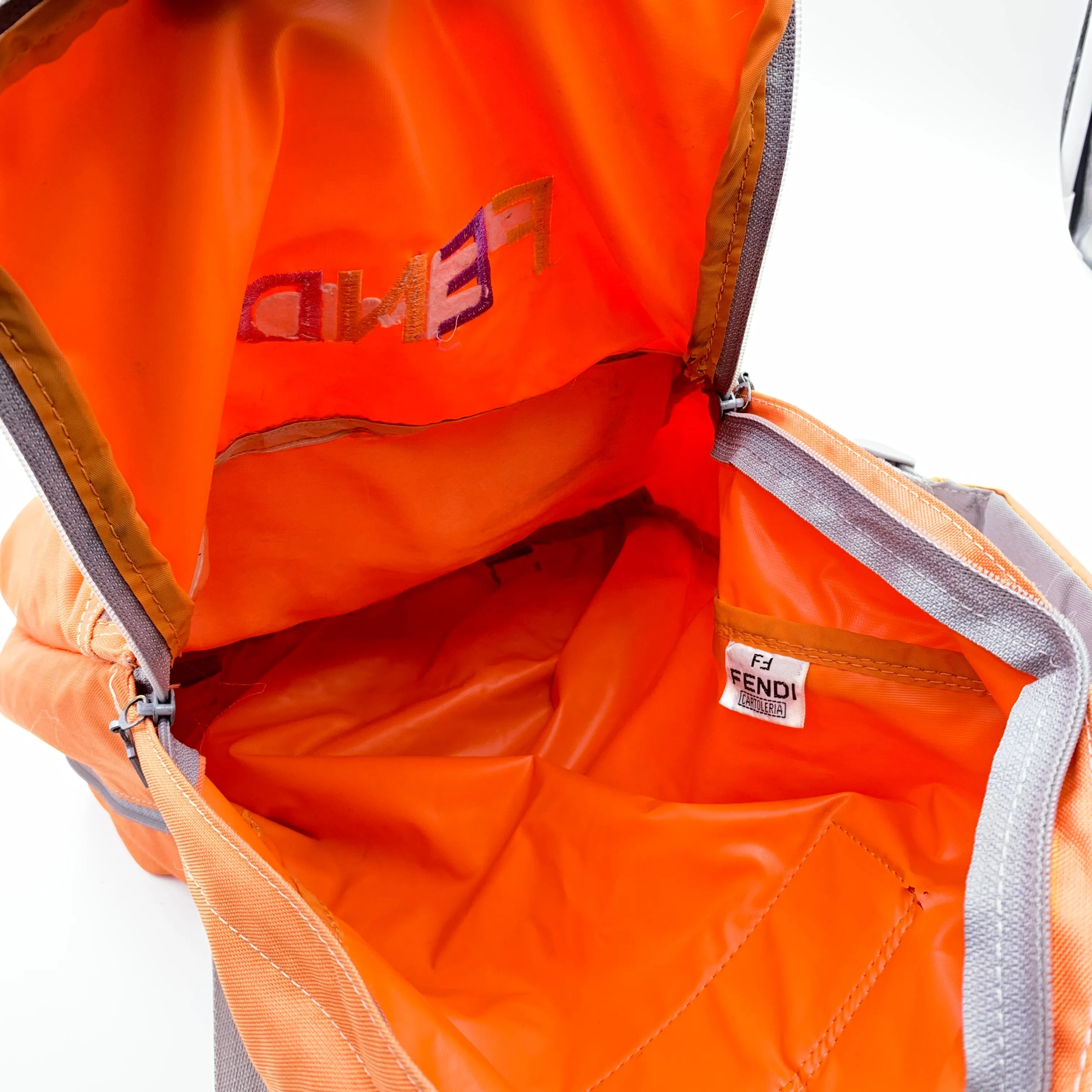 Fendi Cartoleria Vintage Orange Canvas Embroidered Backpack Bag