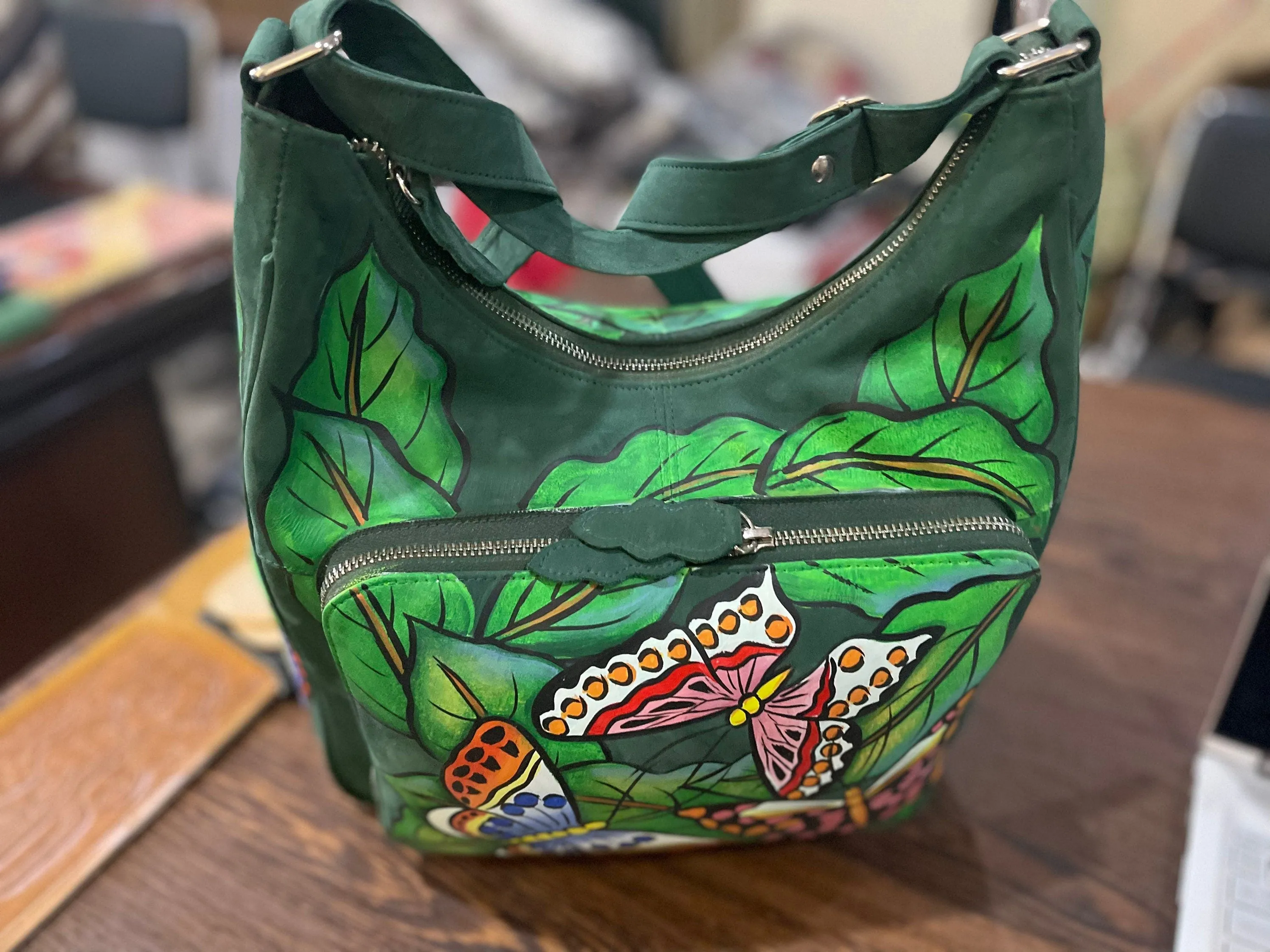 Genuine Leather Hand Painted Tote Bag Hand Bags Cowhide Hand Bags, Baby Weekender Hand Bag, Ladies Hand Bags, Leather Bags LB 8091