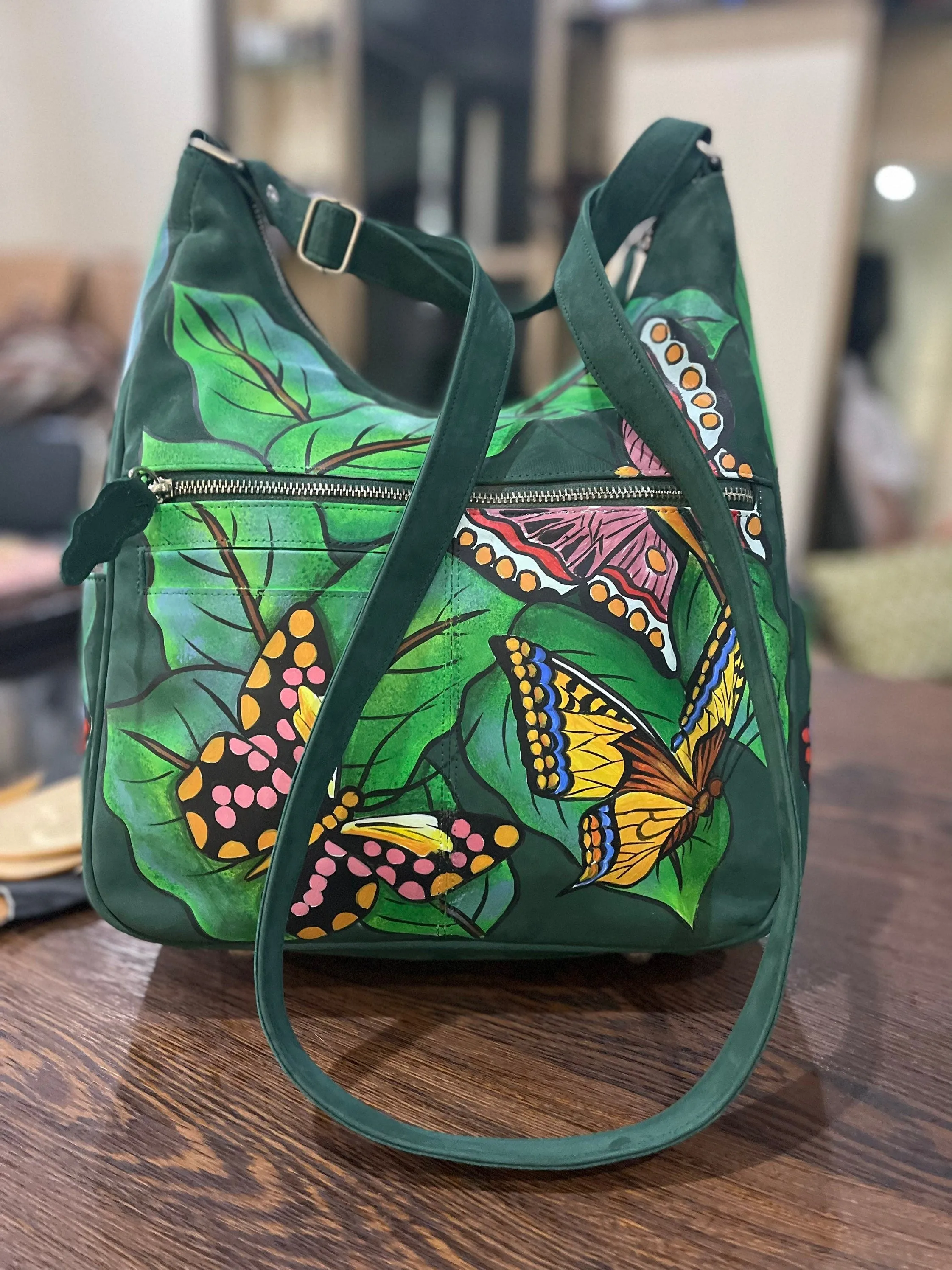 Genuine Leather Hand Painted Tote Bag Hand Bags Cowhide Hand Bags, Baby Weekender Hand Bag, Ladies Hand Bags, Leather Bags LB 8091