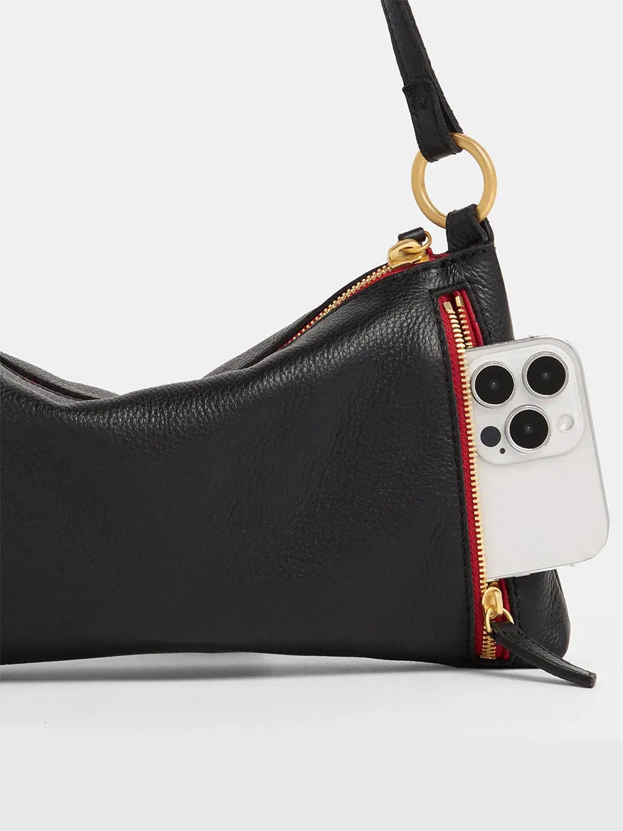Hammitt Los Angeles Kyle Shoulder Bag in Black/Brushed Gold & Red Zip