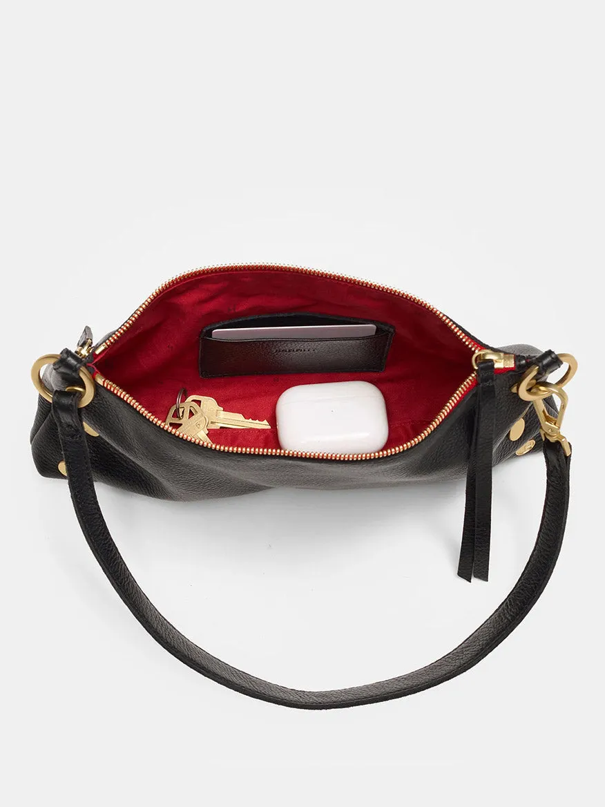 Hammitt Los Angeles Kyle Shoulder Bag in Black/Brushed Gold & Red Zip