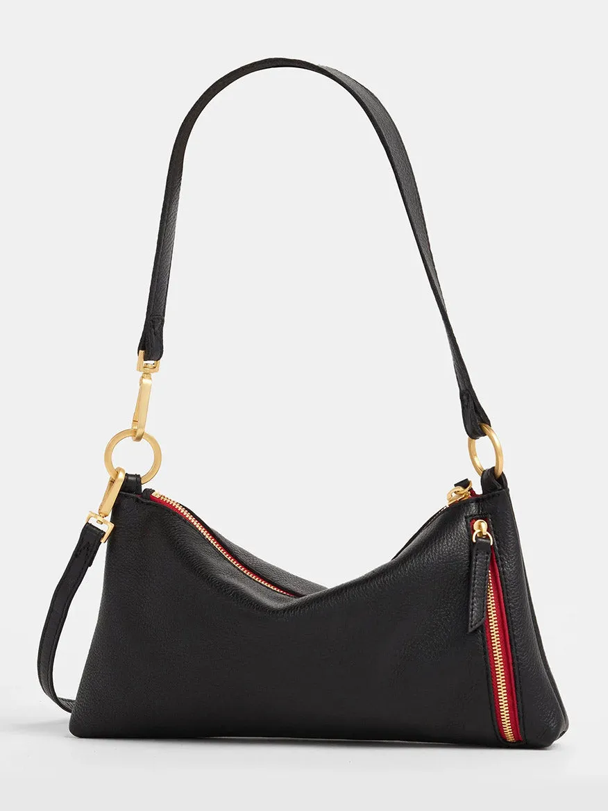 Hammitt Los Angeles Kyle Shoulder Bag in Black/Brushed Gold & Red Zip