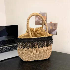 Handmade Straw Basket Beach Bag-Showtown