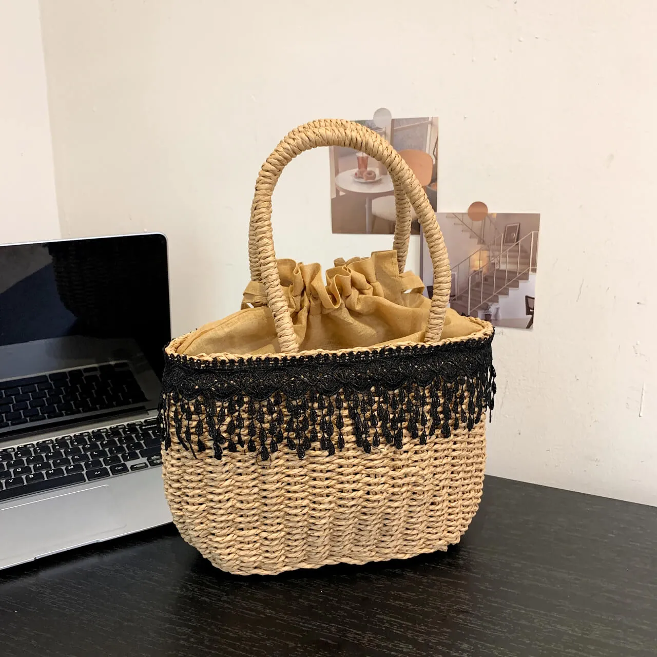 Handmade Straw Basket Beach Bag-Showtown