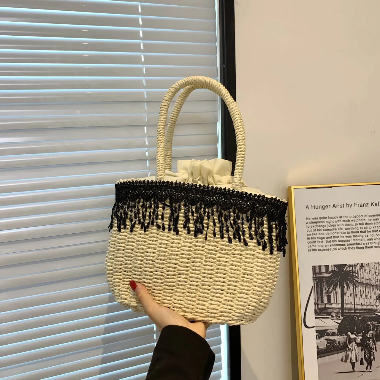 Handmade Straw Basket Beach Bag-Showtown