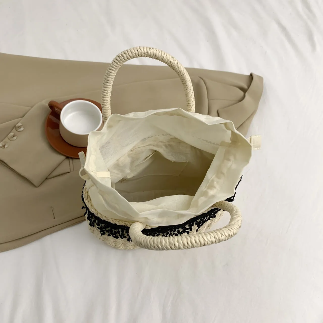 Handmade Straw Basket Beach Bag-Showtown