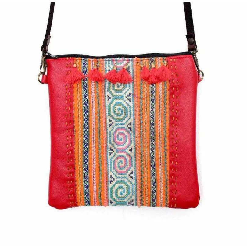 Hmong Fabric and Leather Crossbody Bag - Thailand