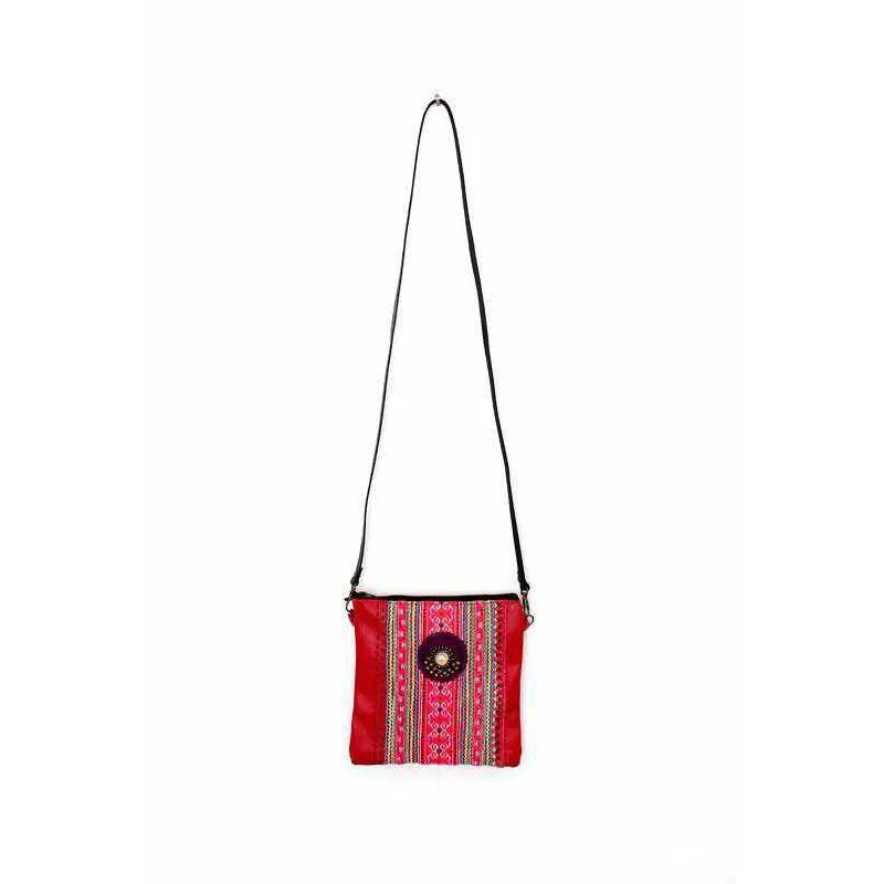 Hmong Fabric and Leather Crossbody Bag - Thailand
