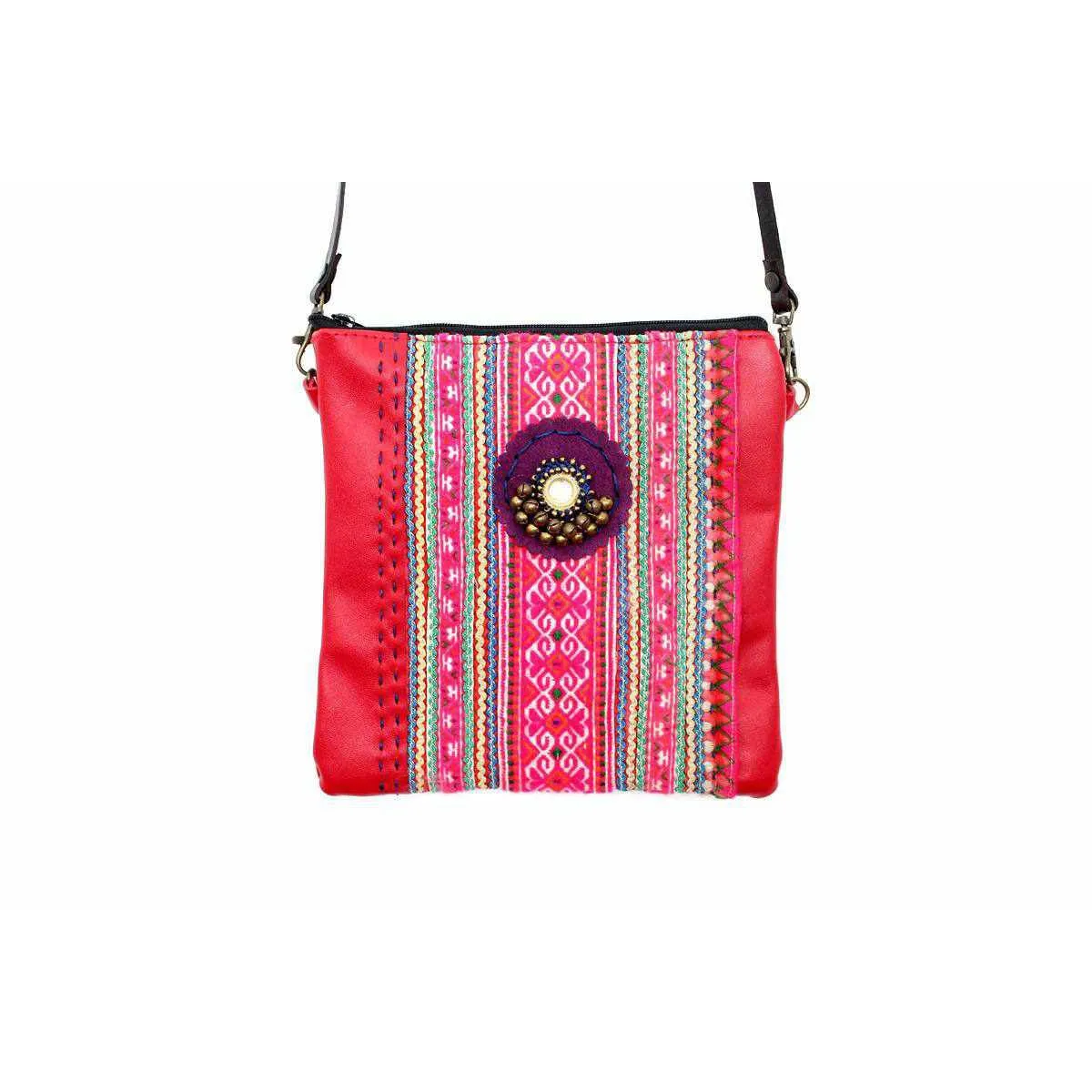 Hmong Fabric and Leather Crossbody Bag - Thailand