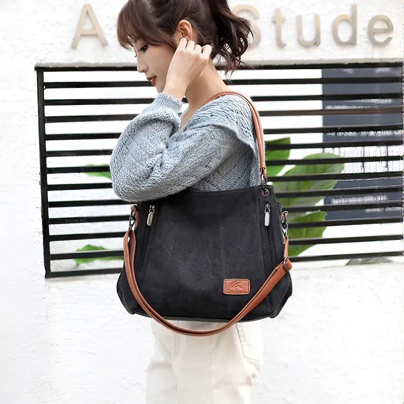 Large-capacity canvas bag for women with shoulder straps