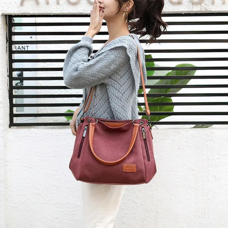 Large-capacity canvas bag for women with shoulder straps
