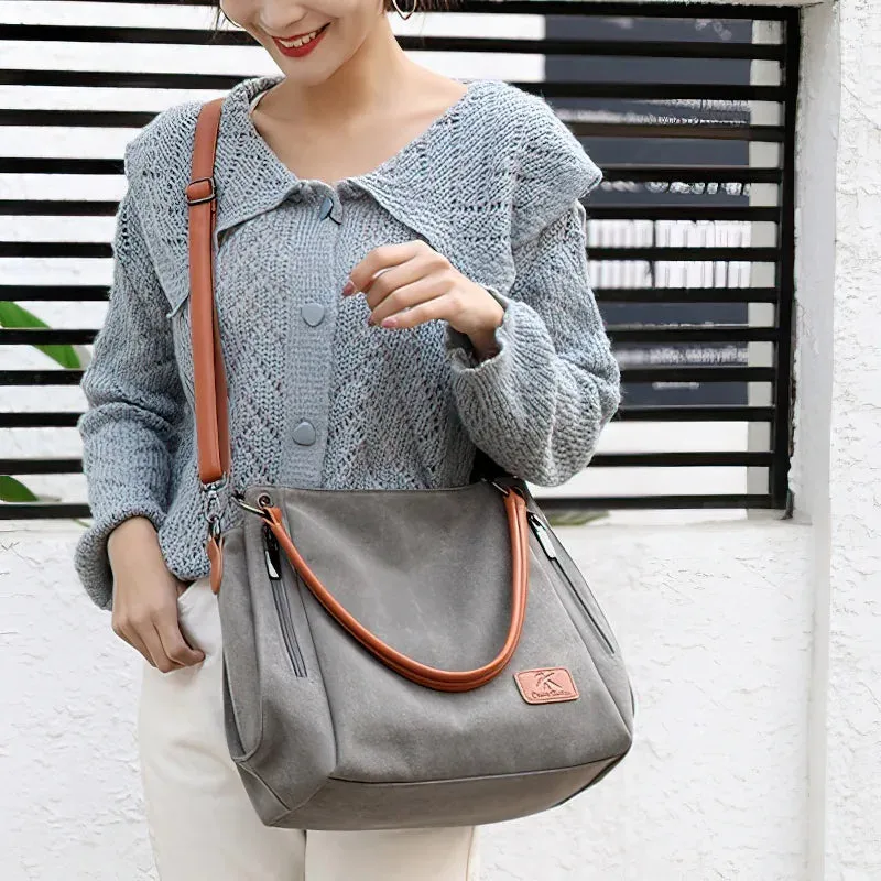 Large-capacity canvas bag for women with shoulder straps