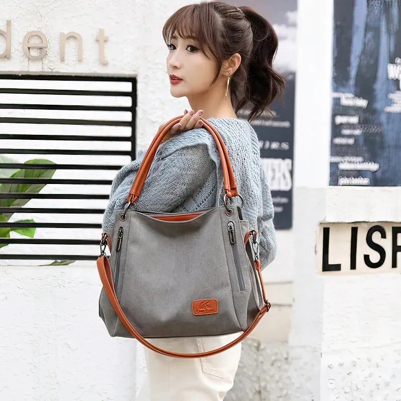 Large-capacity canvas bag for women with shoulder straps