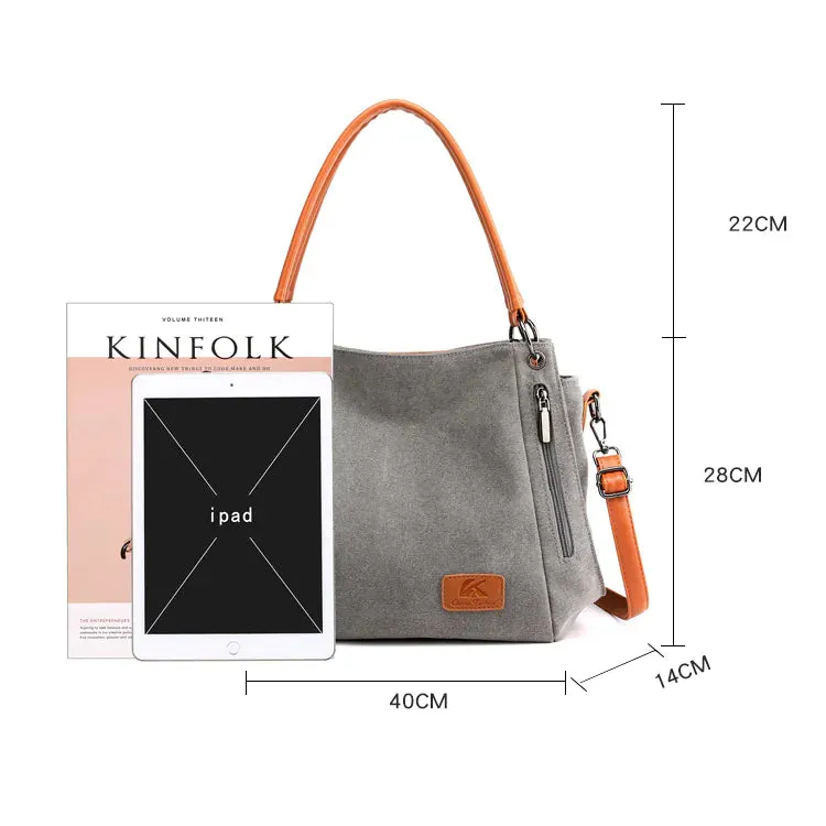 Large-capacity canvas bag for women with shoulder straps