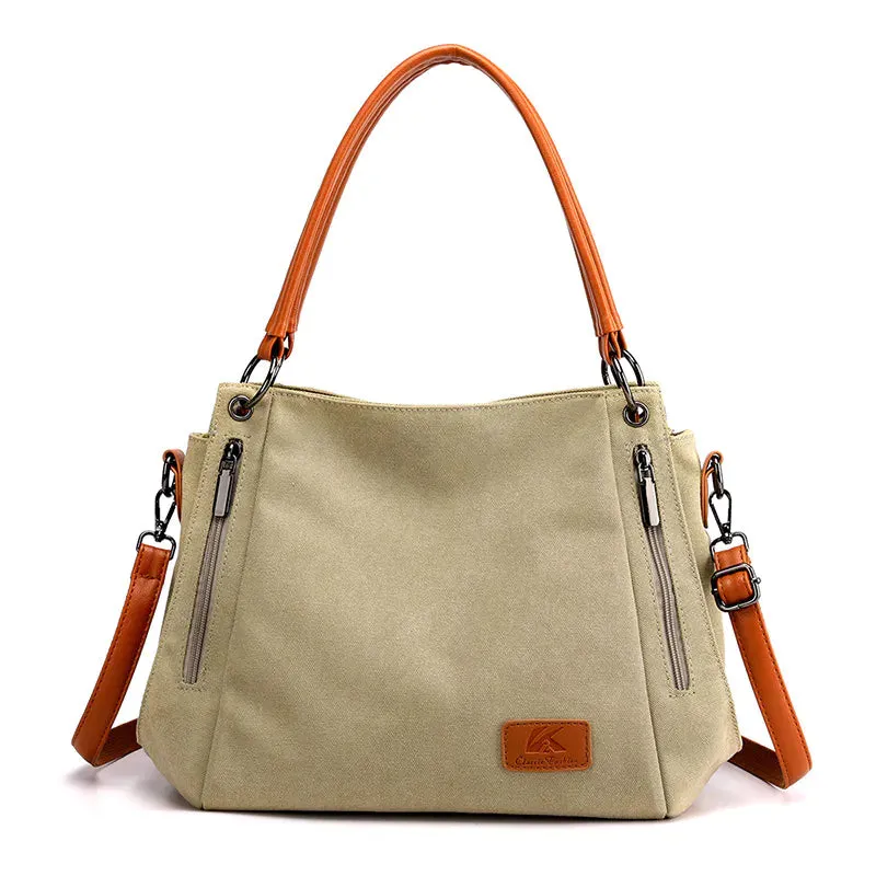 Large-capacity canvas bag for women with shoulder straps