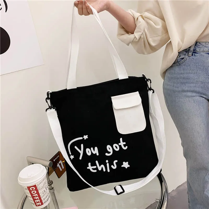 Large-capacity canvas stitching tote bag shoulder bag