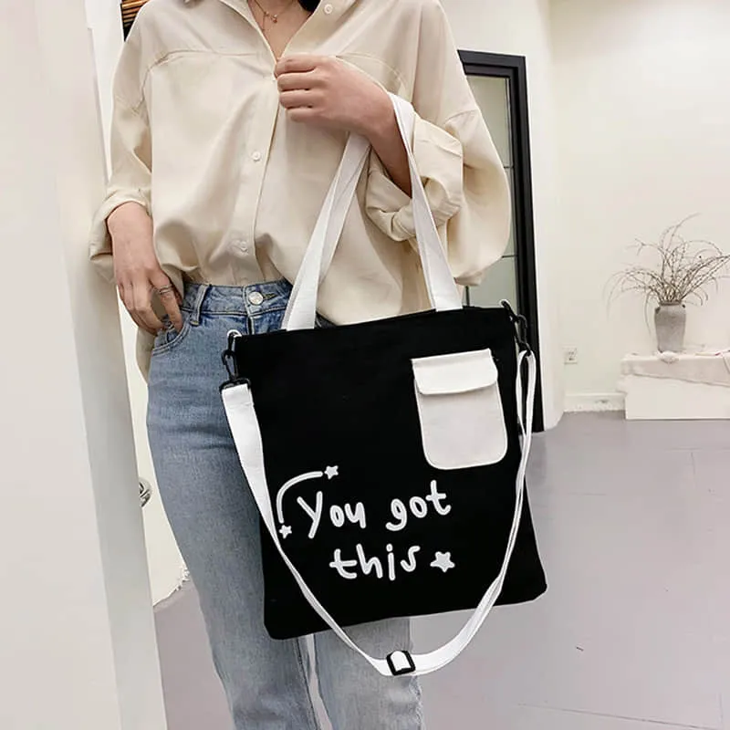Large-capacity canvas stitching tote bag shoulder bag