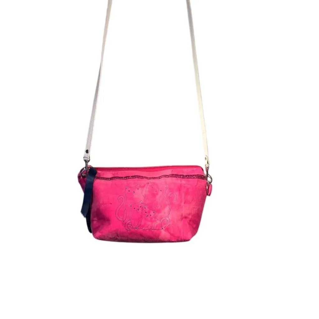 Lidia’s Bags Women's Pink Cat Embroidered Crossbody Bag with Pockets