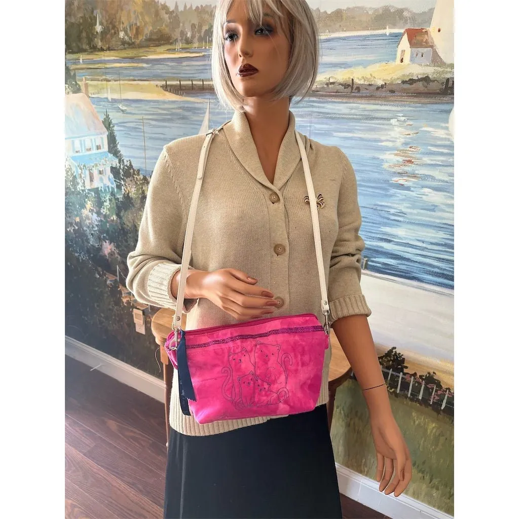 Lidia’s Bags Women's Pink Cat Embroidered Crossbody Bag with Pockets