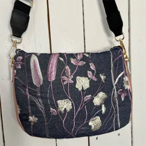 Lidia’s Bags Women's Pink Floral Embroidered Denim Crossbody Bag