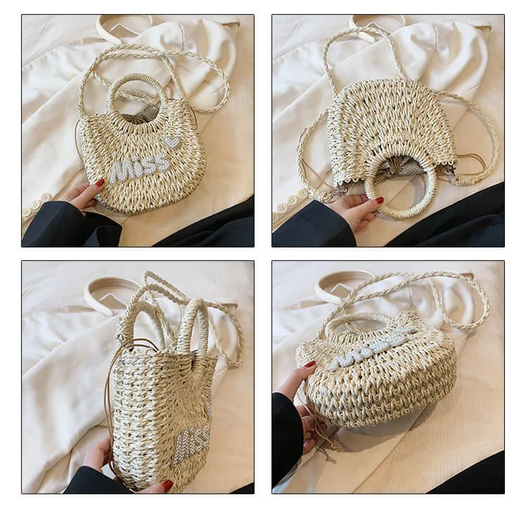 Monogrammed Small Straw Tote Bag-Showtown