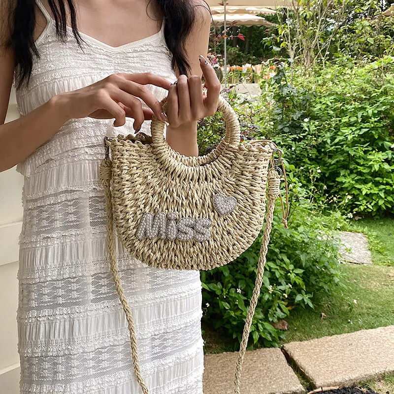 Monogrammed Small Straw Tote Bag-Showtown