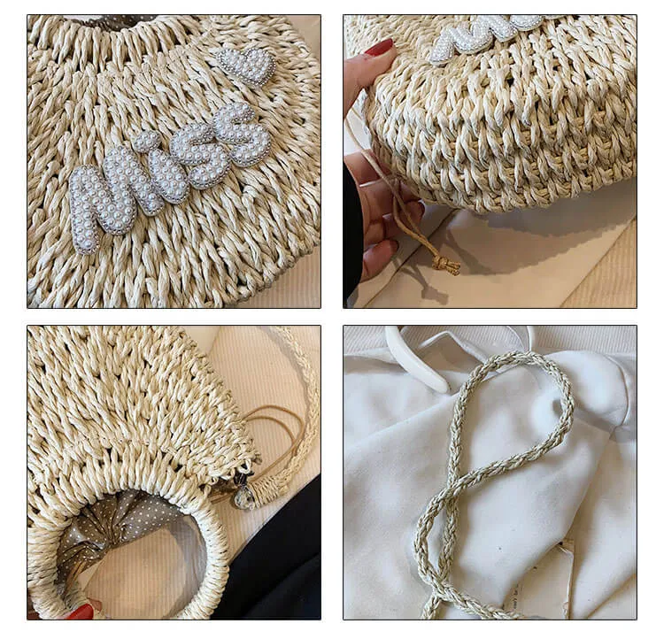 Monogrammed Small Straw Tote Bag-Showtown